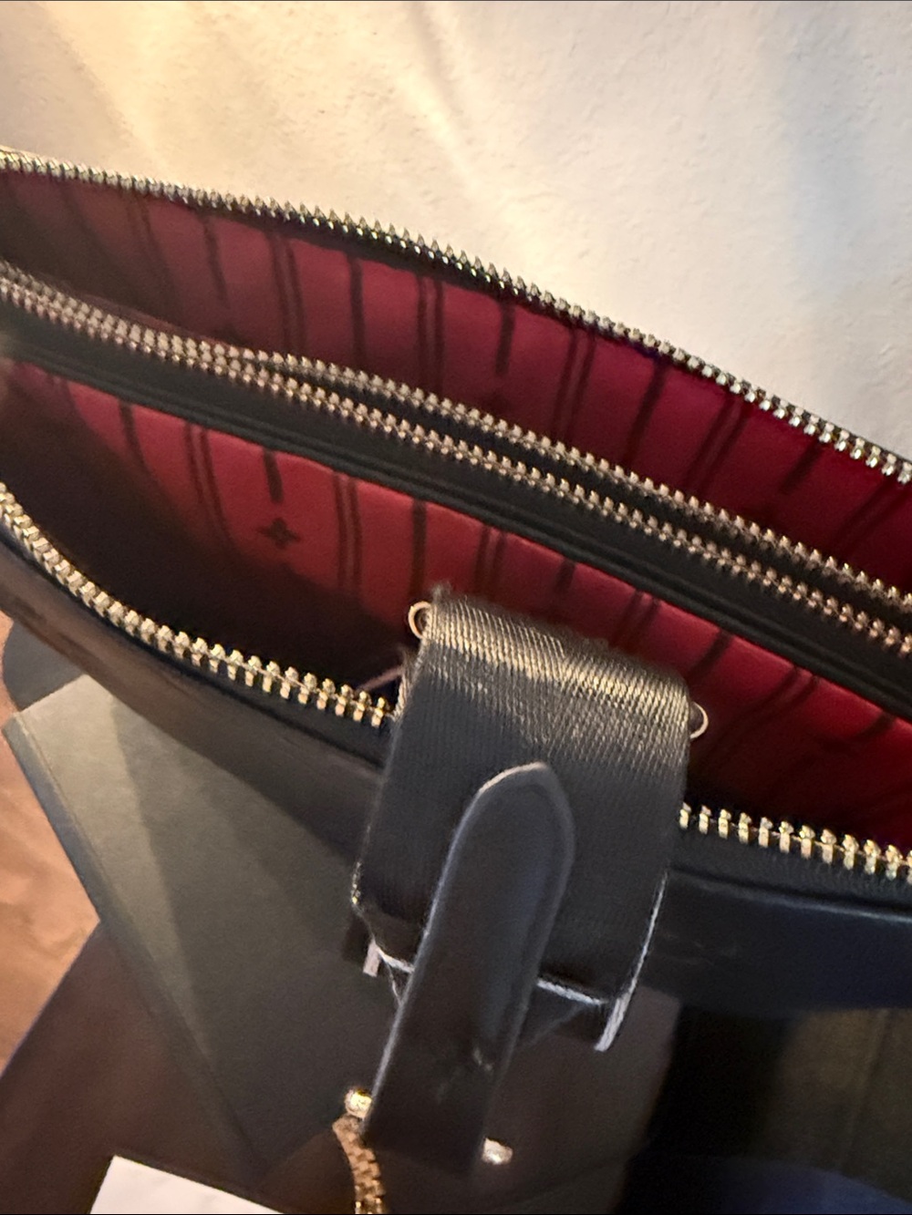 Louis Vuitton Black Embossed Monogram Leather Pouch with Gold Zip